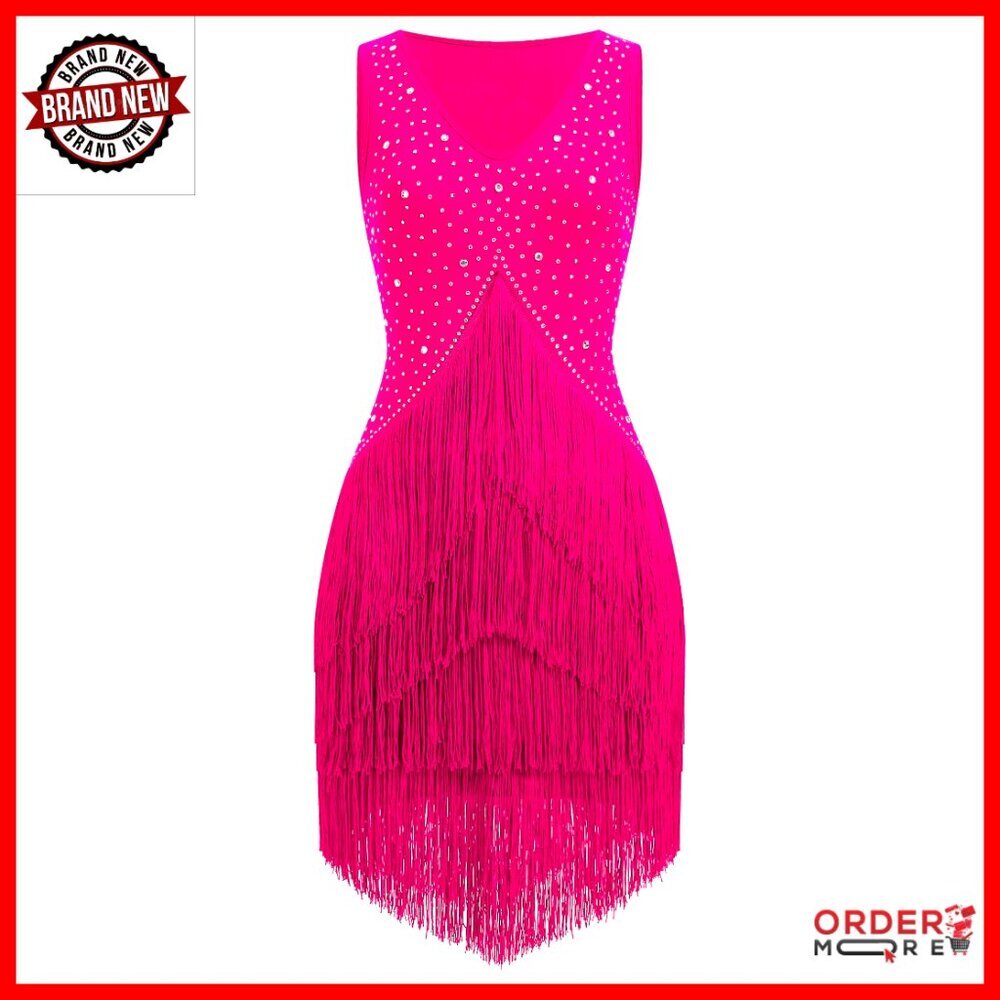 Rhinestone Fringe Tassel Latin Dance Dress Competition Ballroom Costume